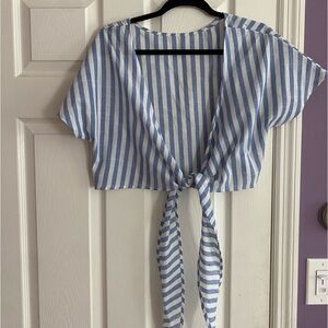 Blue and white striped matching set